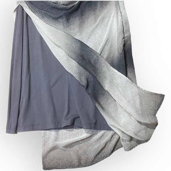 Ronan Chen Stretch Silky Slip Dress Tunic Grey White Size Medium - Picture 2 of 12